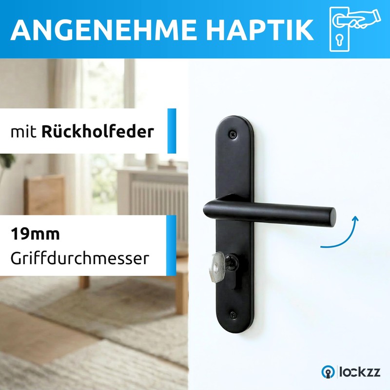 lockzz Estenfeld Door Handle Set Matt Black - Stainless Steel