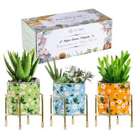 UNILPWAY Succulent Plant Pots: Bohemian Ceramic Flower Planter Pot with Drainage Hole&Stopper, Birthday Gifts for Women Modern Stylish Succulent Mini Pot Decor for Indoor and Outdoor