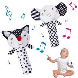 Yorgewd 2 Pack Baby Rattle Toys 0-6 Months, Newborn Black and White Sensory Toys Sensory Plush Soft Toy for Babies Boys Girls Toddlers 0-12 Months