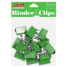 JAM PAPER Colorful Binder Clips - Medium - 1 1/4 Inch (32 mm) - Green Binderclips - 15/Pack