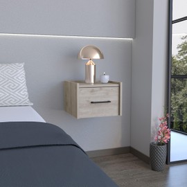 TREATLIFE HOME Maximize Bedroom Space with Floating Nightstand, Wall-Mounted with Handy Drawer for Essentials, Light Gray