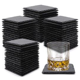 60 Pack Slate Drink Coasters, VIBRATITE 4 Inch Black Slate Stone Coasters Bulk Cup Coaster Laser Engraving Blanks with Anti-Scratch Bottom for Drink Coffee Bar Kitchen Home Decor, Square
