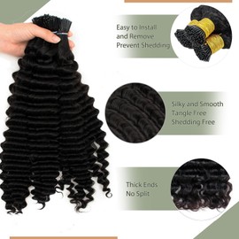 Curly I Tip Hair Extensions Human Hair for Black Women Invisible I Tip Human Hair Extensions Stick Tip Fusion Extension Brazilian Deep Wave Real Human Hair 50g 16 Inch