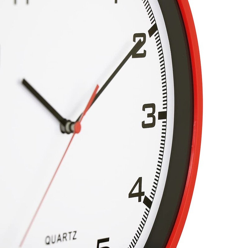 MPM Quality Design Plastic Wall Clock, Red/White, Quartz Stepper Motor,