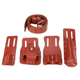 5 in 1 Leather Tool Belt Bag, Scaffolding Leather Tool Belt, Tool Bag Set, Tool Holder for Spirit Level, Wrench, Hammer, Dark Red