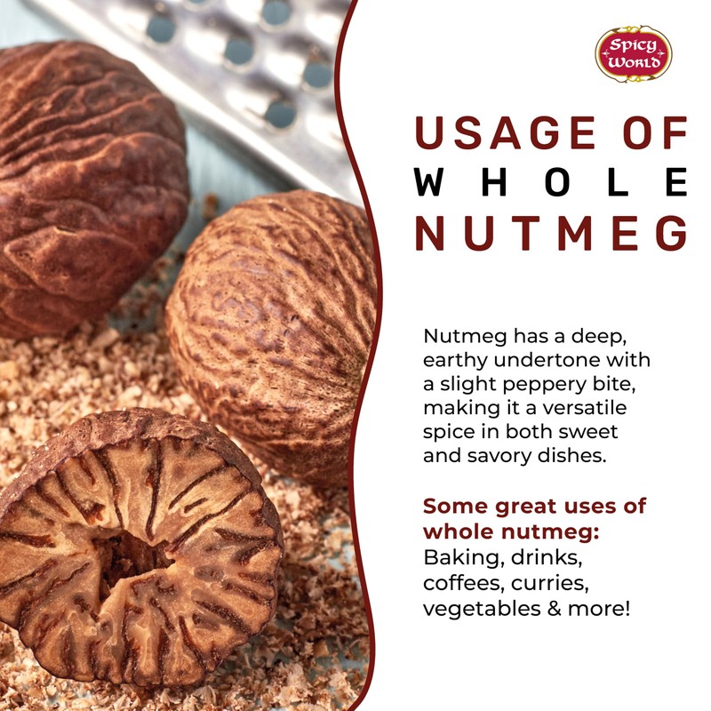 Spicy World Nutmeg Whole 3.5oz (100g) - Premium Grade from