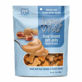 Loving Pets - Soft Chew Jerky (Bone-Shaped, Chicken & Peanut Butter Recipe) USA Made Dog Treats