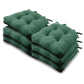 Basic Beyond Chair Cushions for Dining Chairs 6 Pack, Memory Foam Chair Cushion with Ties and Non Slip Backing, 15.5 x 15.5 inches Tufted Chair Pads for Dining Chairs, Forest Green