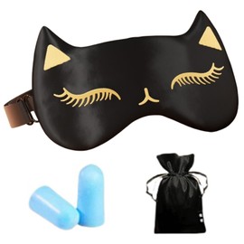 HSTWODE Sleeping mask, ice mask, sleep mask men, sleep mask women, cat shape ice silk eye mask, eye protection, soft sleep mask for yoga and travel (black)