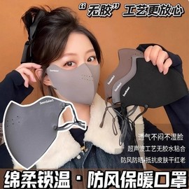 Women's Stylish 3D Hemline Thermal Mask - Thick Fleece-Lined for Fall/Winter Cold Protection (Rider Maillard Style) Mask Mocha [Premium] 15ea