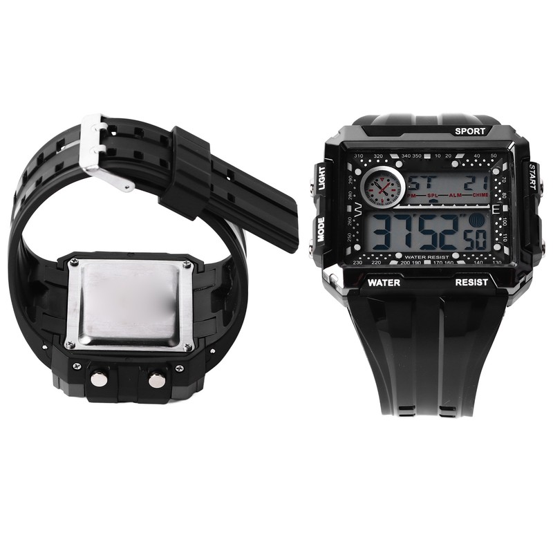 Men Rectangle Digital Sports Watch Night Light Rectangle Display Waterproof