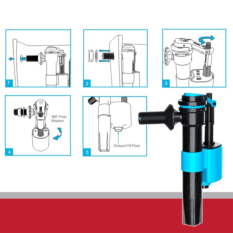 SPARES2GO Toilet Cistern Fill Valve Universal 1/2" BSP Adjustable Water