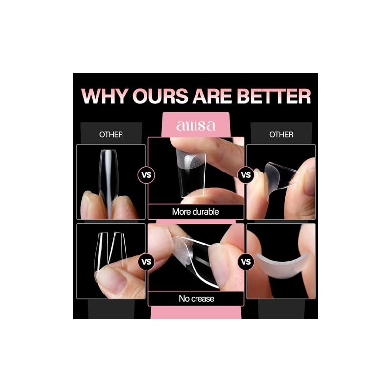 AILLSA Puntas de uñas cuadradas medianas - Puntas de uñas