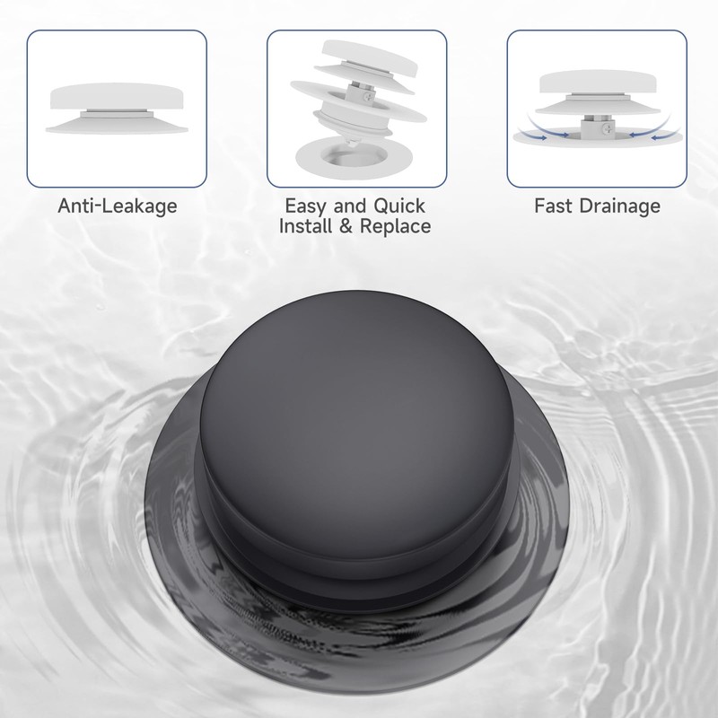Matte Black Universal Tip Toe Tub Stopper Replacement, Pop Up