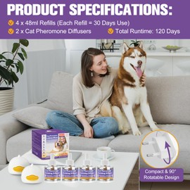 Flyjobs Dog Pheromone Calming Diffuser for Dogs, 4×48ml Refills & 2×Diffusers, Anxiety Relief for Separation, Thunder, Fireworks, Stop Barking, Chewing & Marking, Safe for Pets & Home