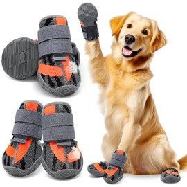 Weesiber Dog Shoes, Pack of 4 Breathable Dog Shoes, Paw Protection with Non-Slip Sole, 2 Adjustable Velcro Fasteners, Dog Shoes for Small, Medium, Large Dogs (Grey, Size 8)