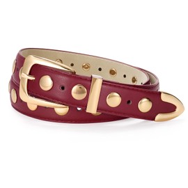 JASGOOD Women Leather Belt Fashion Studded Belt Ladies Punk Belt Gold Buckle Vintage Leather Belt for Jeans Dress