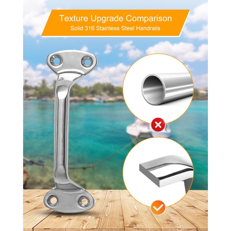 HZSIFU 6" Boat Grab Handle Solid 316 Stainless Steel Hardware,
