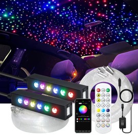 WEBUPAR 2PCS 3.2W 6LEDs Meteor Starlight Headliner Kit, 600pcs 0.01in 6.56ft, RGBW Shooting Stars Fiber Optic Lights with Bluetooth APP Control for Car/Home Theater