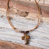 BlueRica Hand Carved Wood Cross on Adjustable Light Brown Cord