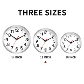 Rohioue Reloj de pared de 12 pulgadas, moderno reloj de pared que funciona con pilas, reloj analógico silencioso que no hace tictac para recámara, cocina, baño, oficina, hogar, sala de estar (plata)