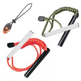 egniFurn 2 Pack Heavy-Duty Ferro Rod Fire Starter, Ferrocerium Rod with Paracord Lanyard, Striker, Survival Whistle, for Camping, Hiking, Emergency Preparedness & Outdoor Survival