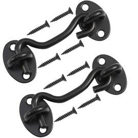 Rainspire (2 Pack) Privacy Hook and Eye Latch for Barn Door, Stainless Steel Gate Latch Barn Door Lock Cabin Hooks for Gate Shutters Window Slide Barn Shed Cabinet Bathroom (Black, 4 Inch)