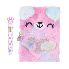 Qiuruoo Bear Diary for Girls with lock and keys, Kids Travel Journal Set with Multi-colored Pens for Writing and Drawing, Birthday Gifts for 6 Year Old Girl（Pink）