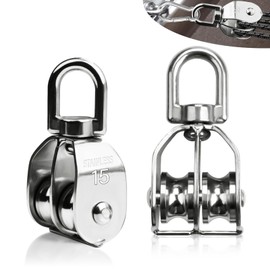SWTYExt Pack of 2 Pulley Small 15 mm Cable Pulley M15 Double for Ropes Load Capacity 35 kg Stainless Steel 304 Rope Pulley Fitness with Ball Bearing for Ropes up to 6 mm Diameter