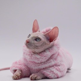 Hairless Cat Clothes Warm Thick Fashion Cat Hoodie for Autumn and Winter Cat Apparel for Sphynx Cats, Devon Rex Cats,Cornish Cats and Small Cats (Pink, XX-Large)