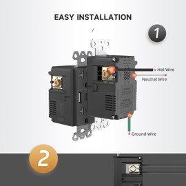 ALASTECH Black Charging Power Outlet with Dual Type A & C Ports, 20 Amp TR Tamper Resistant Receptacle Plug with USB Ports, 30W 6.0A USB C Socket, ETL & FCC Listed, Wall Plate Included, 10 Pack