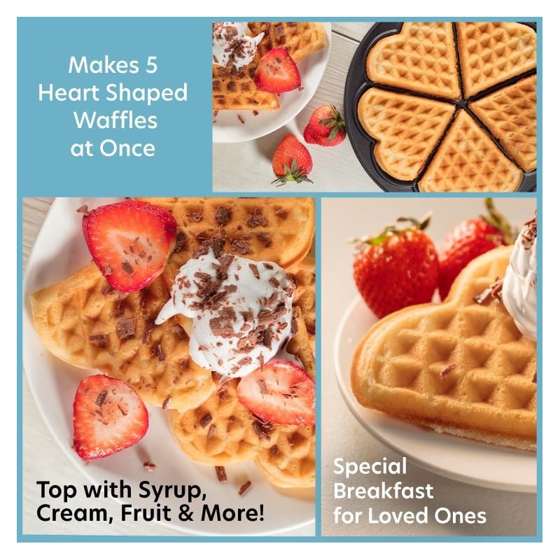 CucinaPro Heart Waffle Maker- Make 5 Heart Shaped Waffles for