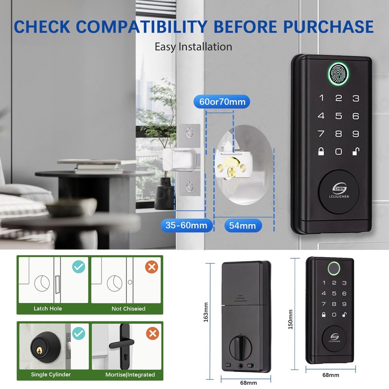 CHEN LCLILICHEN Smart Door Lock, Keyless Entry Deadbolt with Fingerprint,