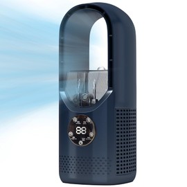 swanyoyo Bladeless Fan with Humidifier and RGB Lights, USB Powered Desk Fan, 6-Speed Quiet Personal Cooling Fan for Office Home Bedroom, No Blades Design Safer than Traditional Fans (Blue)