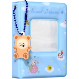 3 Inch Kpop Photocard Binder Holder Book, Mini Photo Album Kpop Photocard Binder, Square Hollow Photo Card Holder Kpop Album 40 Pockets with Lovely Pendant for Photo Collection ( Blue )