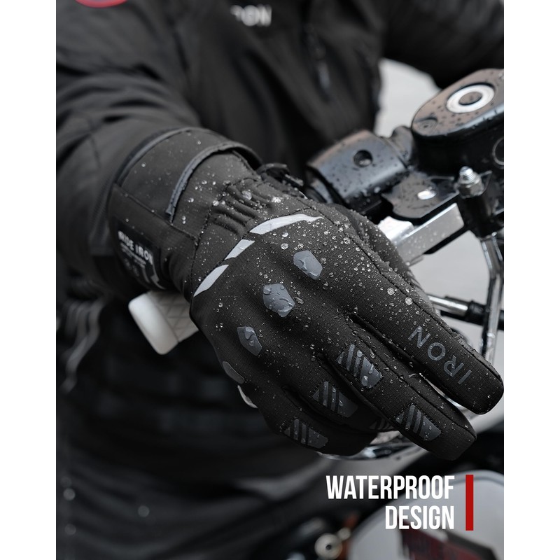 RIDEIRON Motorcycle Gloves, Winter, Water Resistant, Smartphone Compatible, Motorcycle Gloves,
