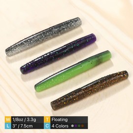 OJY&DOIIIY Ned Rig Baits with Jig Heads Kit,TRD Soft Plastic Worms for Bass Fishing with Ned Rig Hooks 44PCs