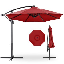 Best Choice Products 10ft Offset Hanging Market Patio Umbrella w/Easy Tilt Adjustment, Polyester Shade, 8 Ribs for Backyard, Poolside, Lawn and Garden - Red