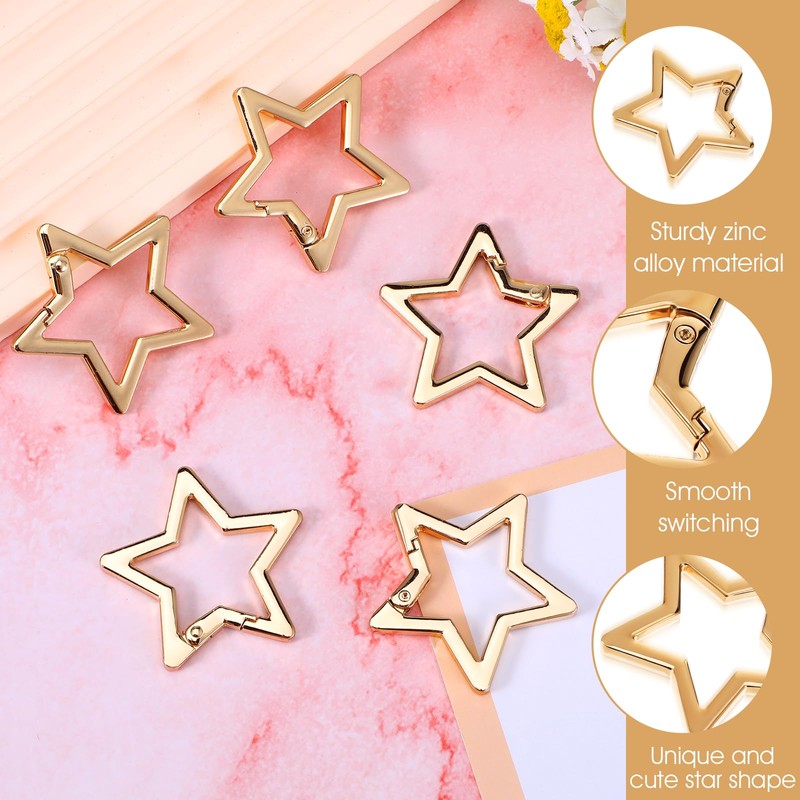 Yuanchu 5Pcs Silver Star Shaped Keychain Clip, Heavy Duty Carabiner