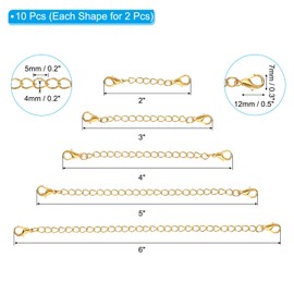 PATIKIL 2/3/4/5/6 Inch Necklace Extender, 10 Pack Necklace Clasps Chain Extenders Extension for Necklaces Bracelet Jewelry Making, Golden