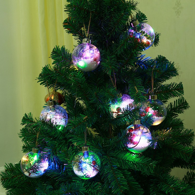 6Pcs Shining Christmas Balls with LED Light Pendants Refillable Ball