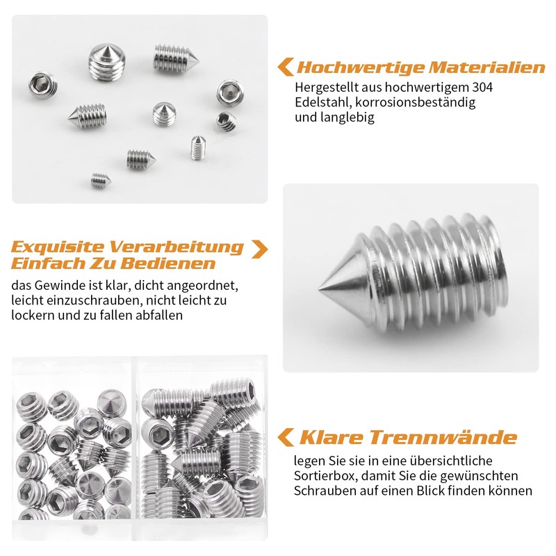 ELECTRAPICK Pack of 240 Grub Screws, Taper Tip, M3, M4,