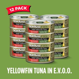 StarKist E.V.O.O. Solid Yellowfin Tuna with Crushed Red Peppers and Extra Virgin Olive Oil, 4.5 oz Can, Pack of 12