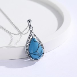 ABIGY Turquoise Necklace 925 Sterling Silver Teardrop Turquoise Pendant Jewellery for Women