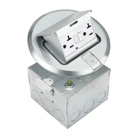 SELECT Lighting SLFB-PU-GFCI-NI 20A Pop Up USB Outlet Receptacles, GFCI Tamper Resistant Round Electrical Floor Box with Nickel Plated Brass Cover, Retractable Recessed Socket for Countertops & Floors