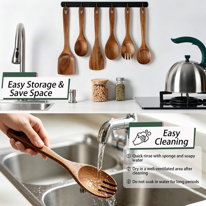 Onader Wooden Spoons for Cooking, 6Pcs Kitchen Utensils for Non-Stick