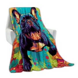 amepay Cute French Bulldog Blanket - Ultra Soft & Cozy Flannel Fleece Throw Blankets for Couch, Bed, Travel - Lightweight & Plush Warmth for Boys Girls Adults, Perfect for Outdoor Lounging 60x50 inch