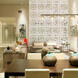 ANMINY 24 PCS Hanging Room Divider Decorative Thick Wall Screen Panels Floral Carving Pattern Hollow Out Design for Bedroom Living Dining Room Kitchen Office Restaurant Home Hotel Decor - White Flower