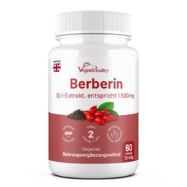 Berberine High Dose 1500mg - Berberine Capsules with Black Pepper 60 Capsules 2 Month Supply - Made in the UK