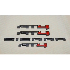 4PCS Kits AT4 Overlay Emblem Badge Sticker Sierra Replacement for 2019-2024 Sierra 1500 (Matte Black Red)